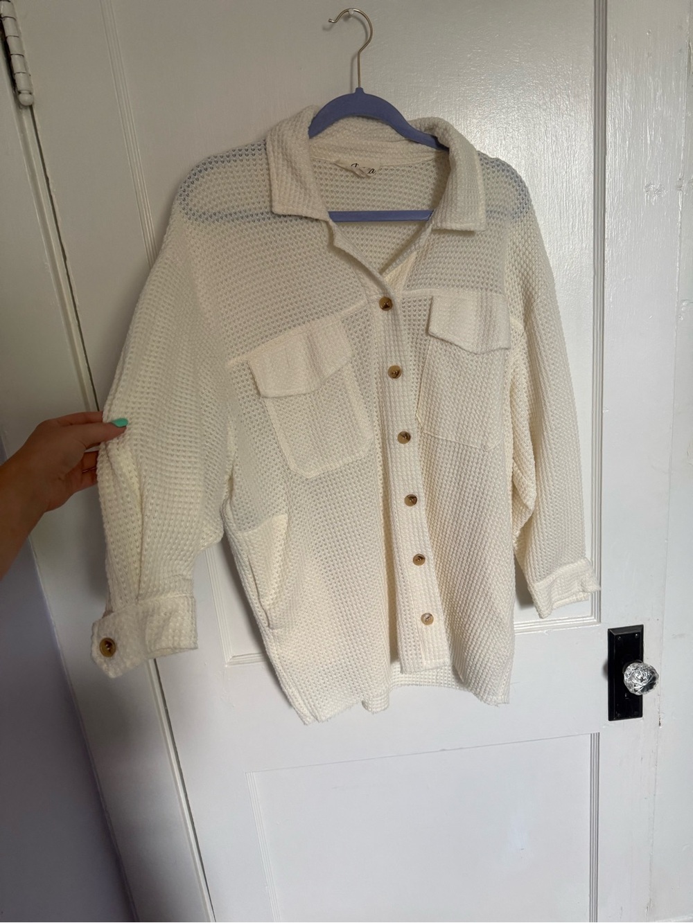 Vici Cream Button-Down Chunky Knit Shacket